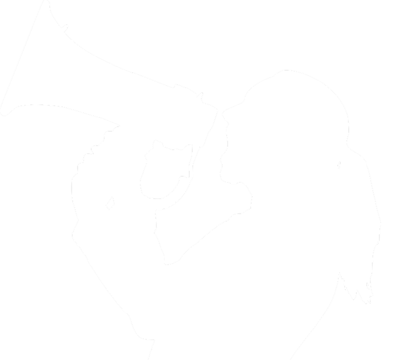 Outline of female with megaphone.