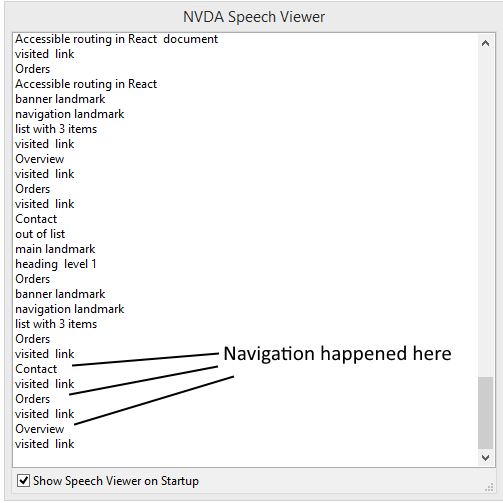 Image of NVDA text to speech screen showing no mention of navigation in the application