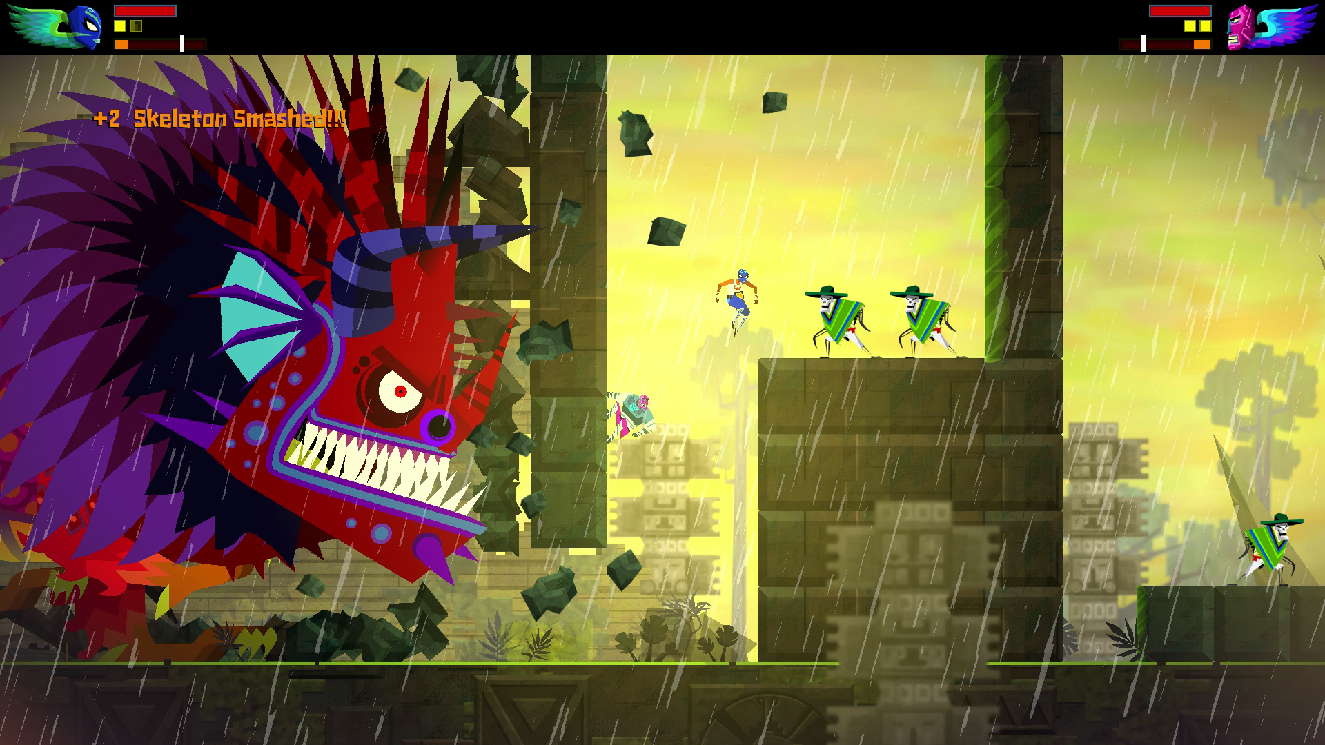 Screenshot of a console game with a large, scary game boss