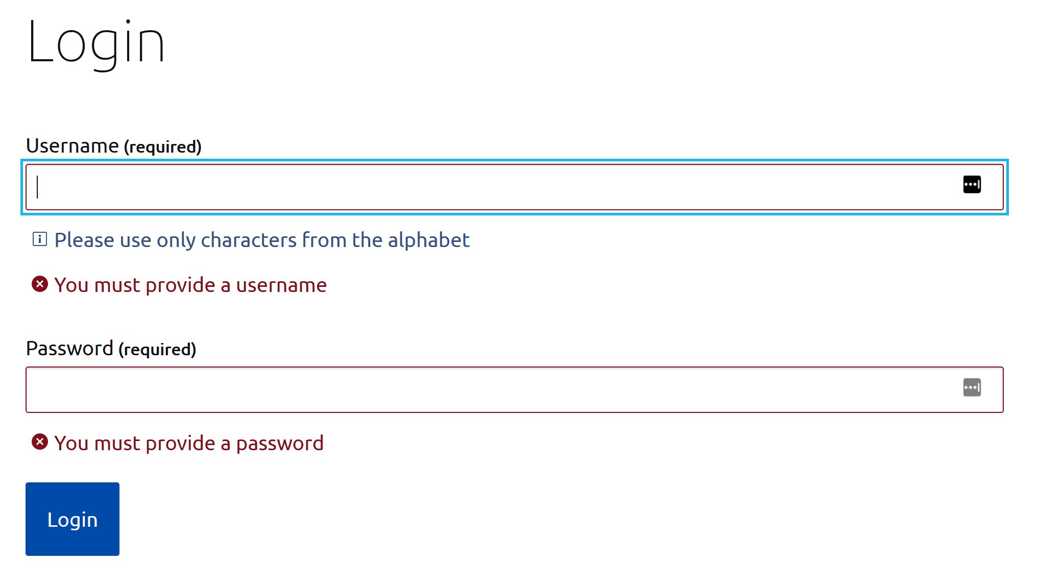 A login form showing required field validation messages